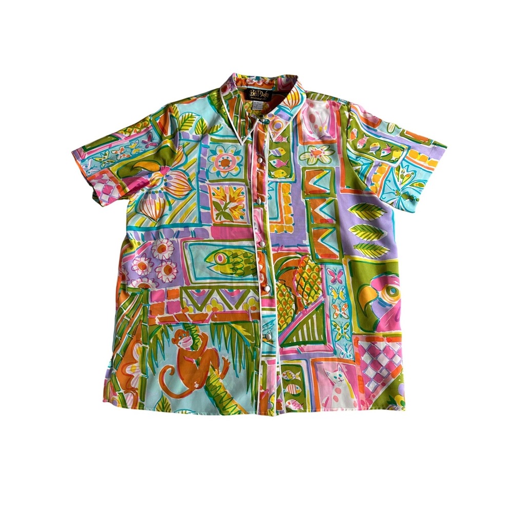 Bob Mackie Multi-Color Tropical Print Button-Down Top